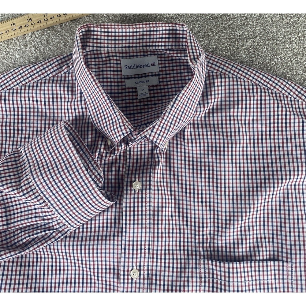 Saddlebred Button Down Shirt Men 4XLT Blue/Red Preppy Cotton Stretch Work Casual